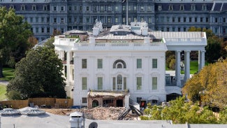 East Wing Destruction on the east facade of the White House