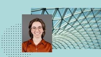 emily almloff aia headshot on light blue background