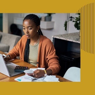 Woman working at her desktop