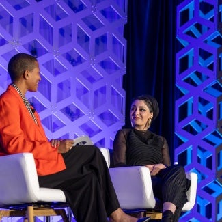 Kimberly Dowdell and Sumayya Vally in conversation at Women's Leadership Summit 2024